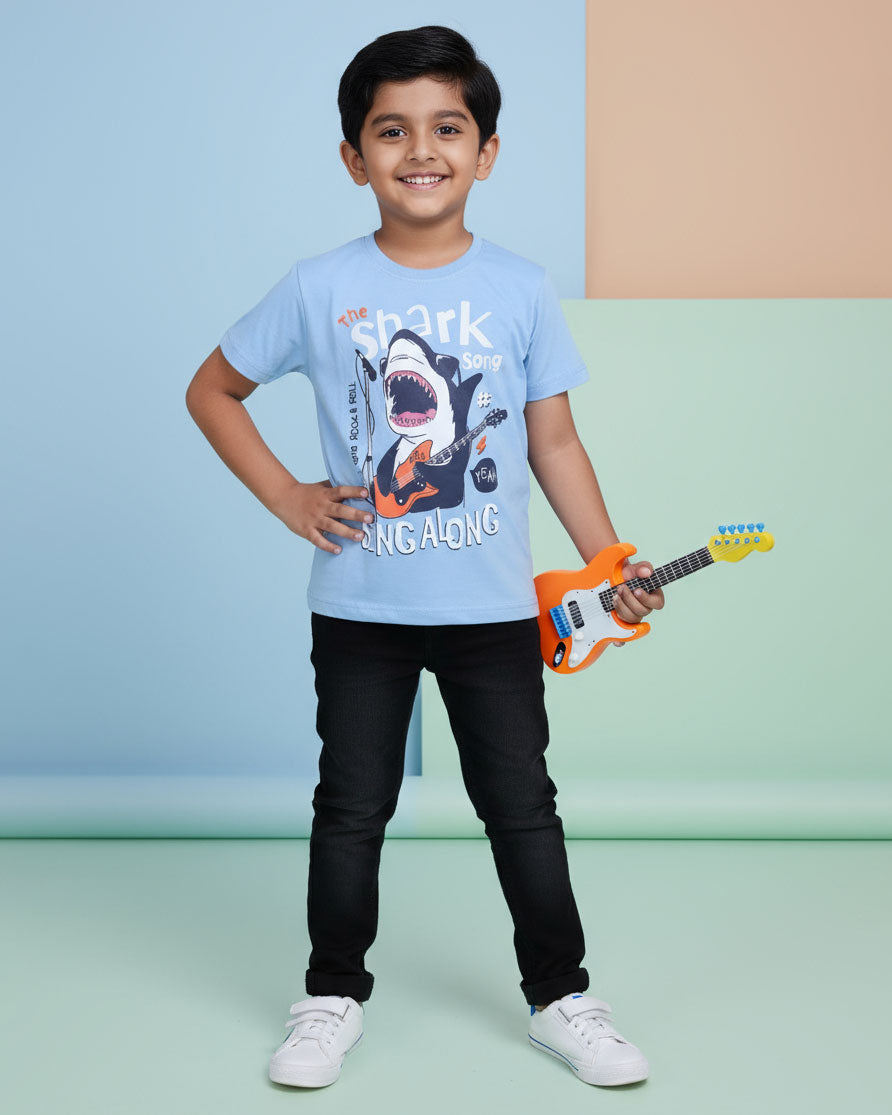 Boys Casual Stylish Printed T- Shirt - Blue-4