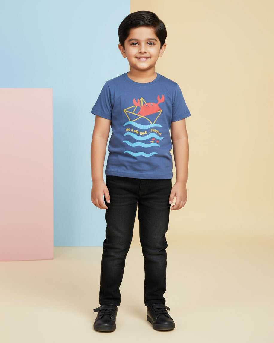 Boys Casual Stylish Printed T- Shirt - Blue