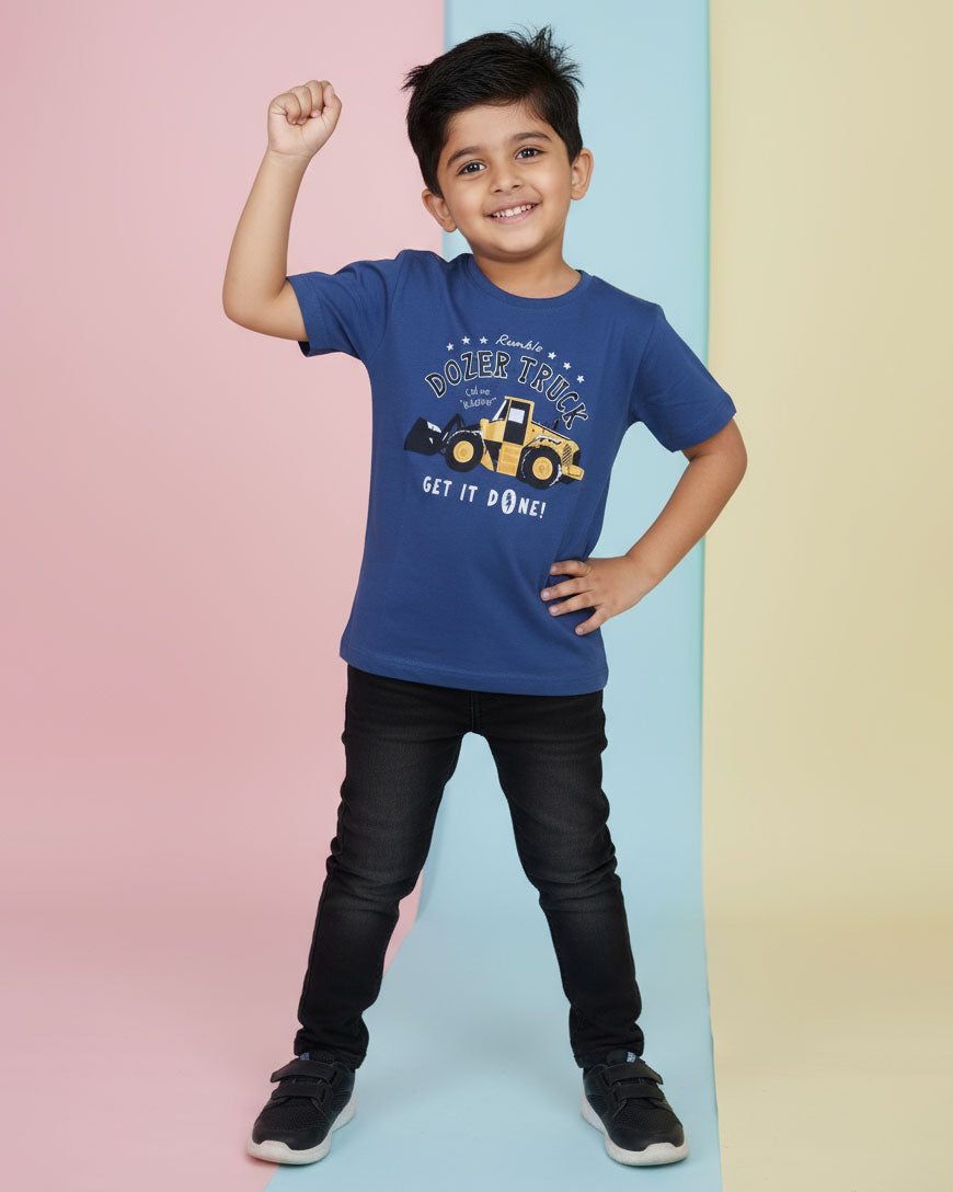 Boys Casual Stylish Printed T- Shirt - Dark Blue