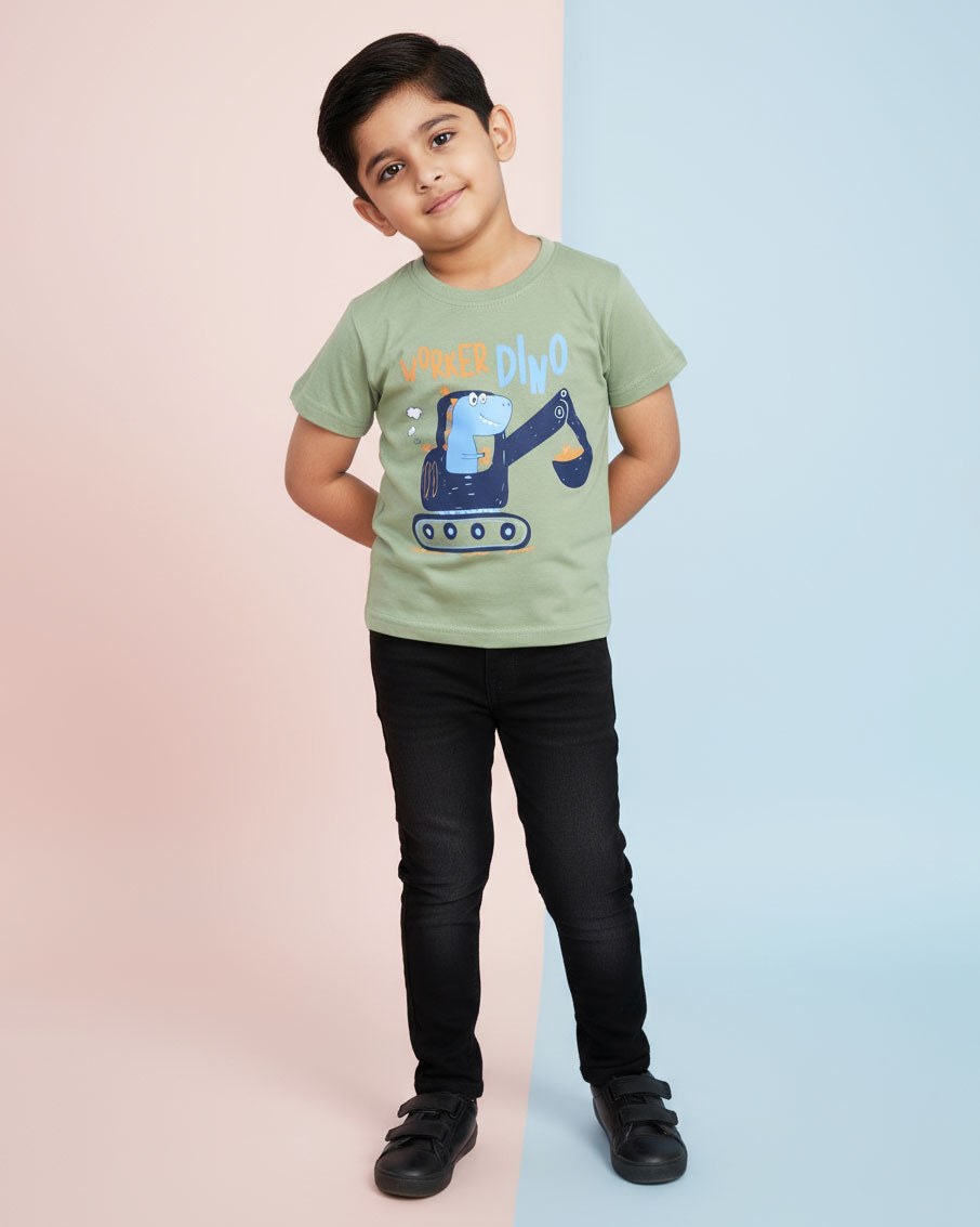 Boys Casual Stylish Printed T- Shirt - Green