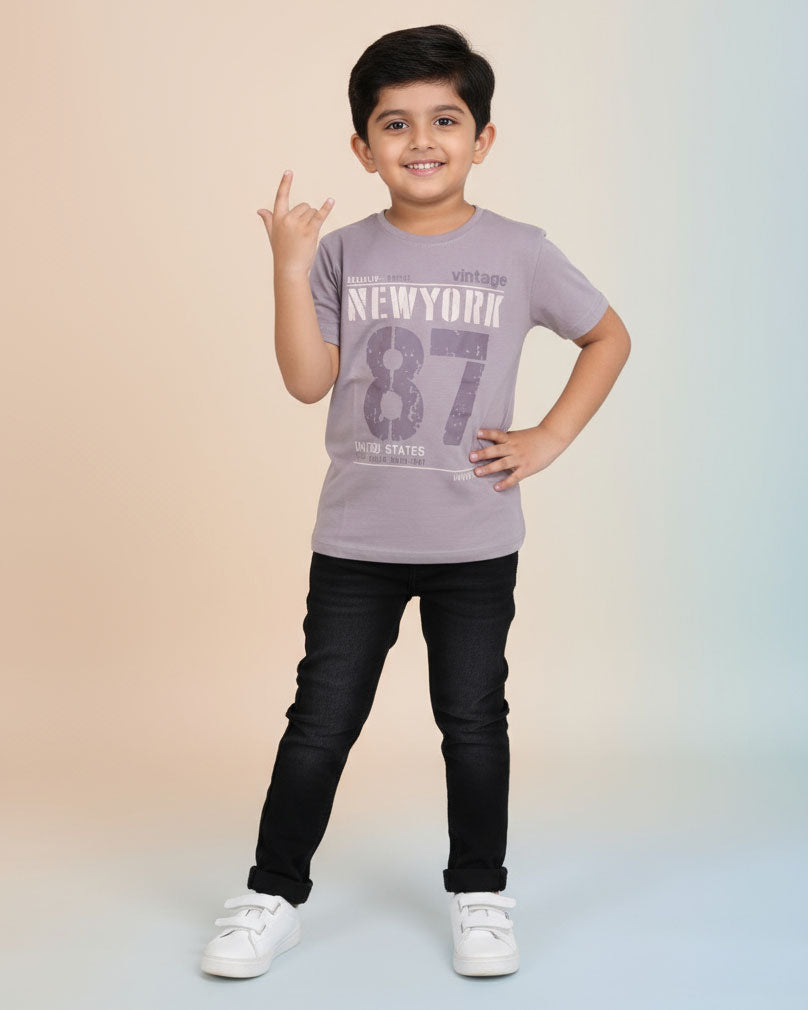 Boys Casual Stylish Printed T- Shirt - Light Purple