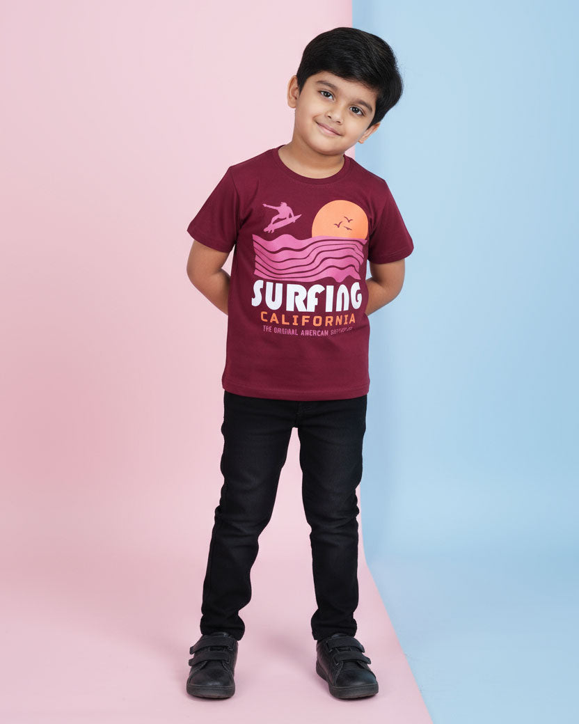 Boys Casual Stylish Printed T- Shirt - Maroon