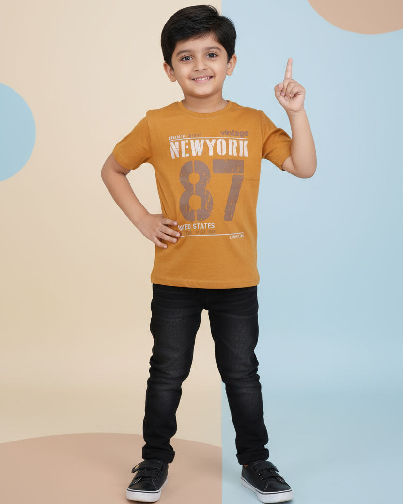 Boys Casual Stylish Printed T- Shirt - Orange