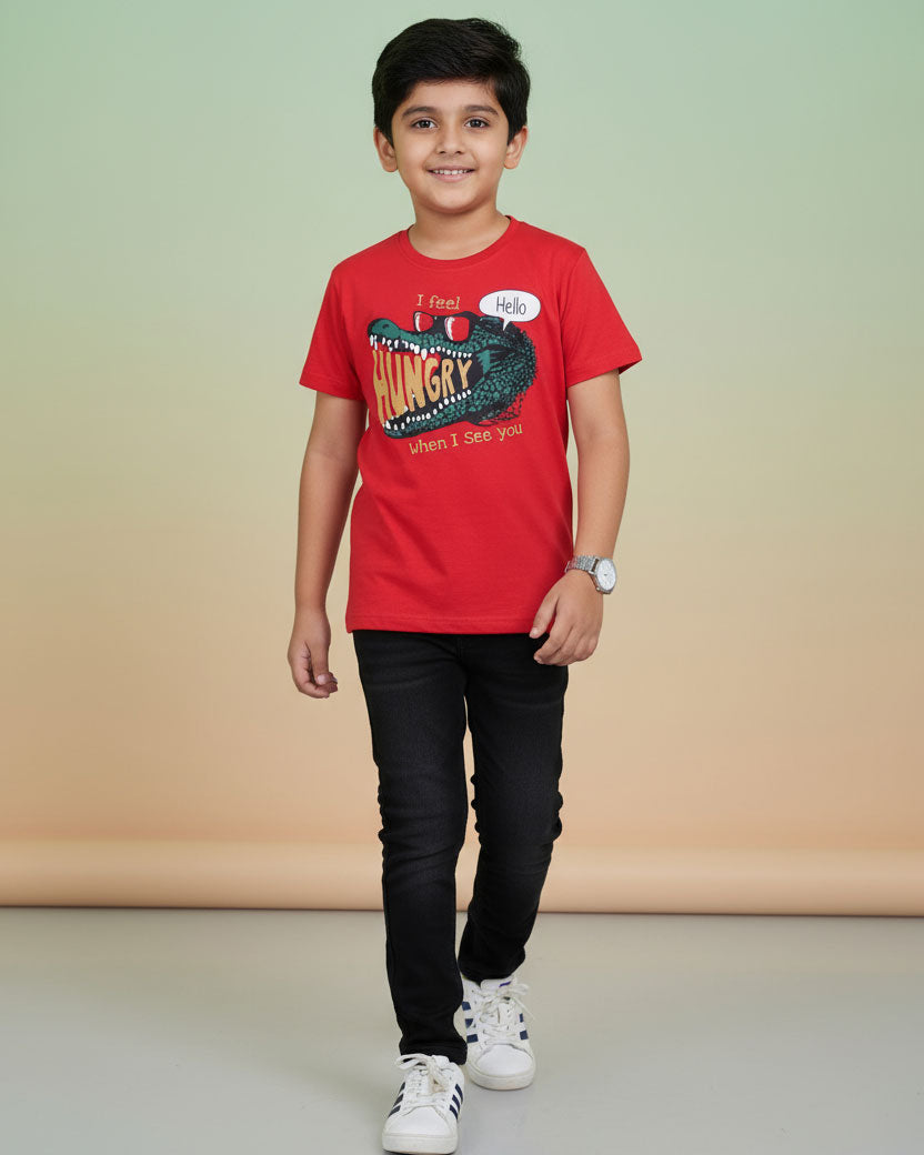 Boys Casual Stylish Printed T- Shirt - Red
