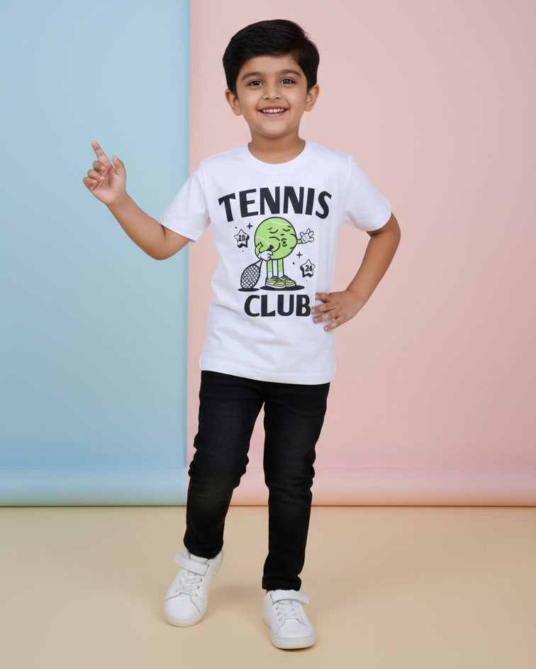 Boys Casual Stylish Printed T- Shirt - White-Front