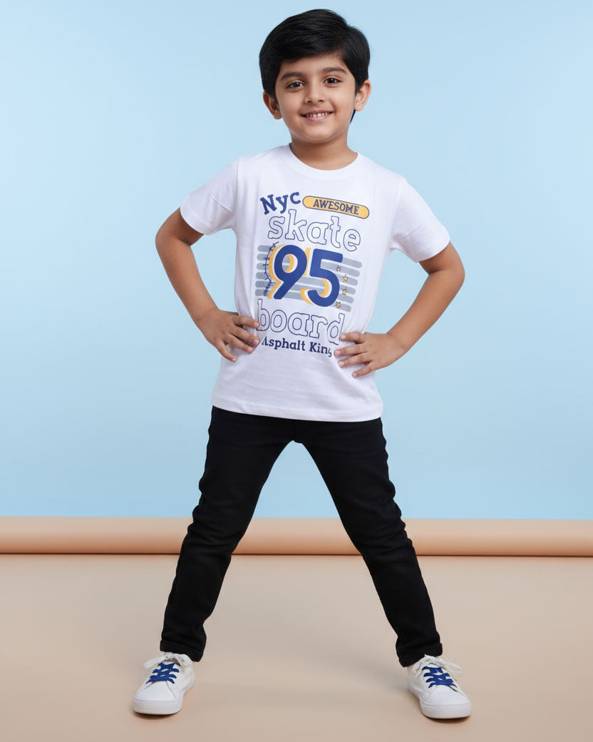 Boys Casual Stylish Printed T- Shirt - White