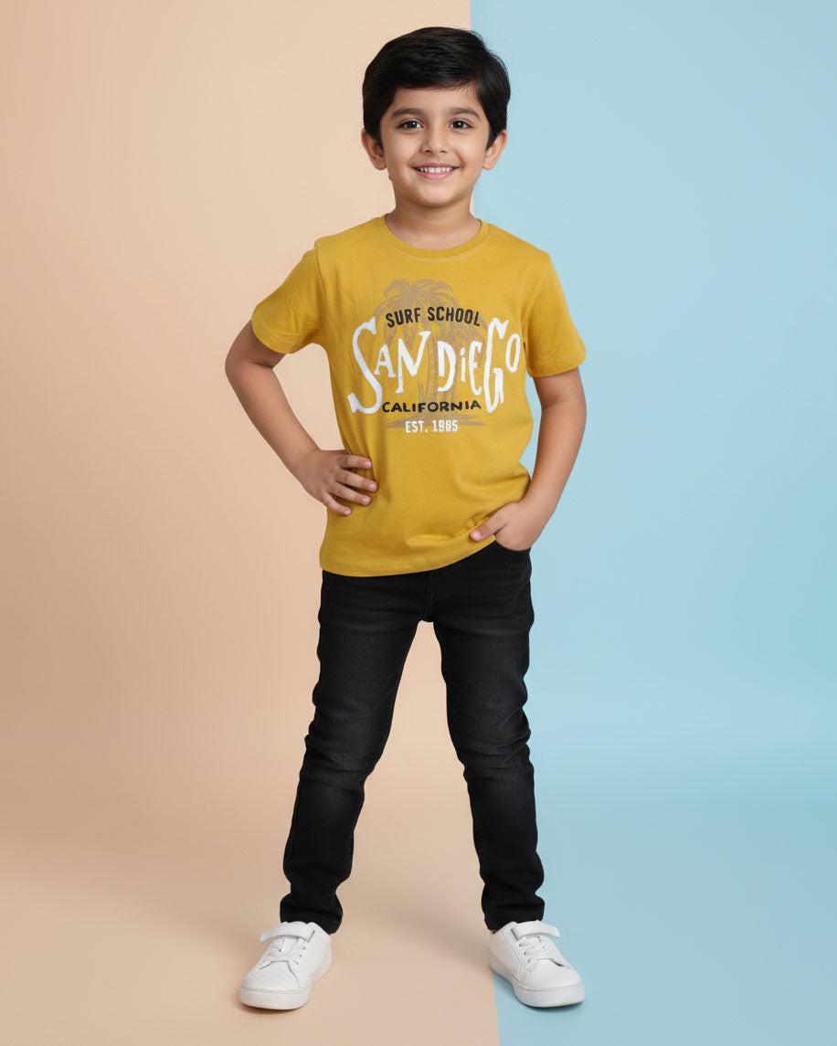 Boys Casual Stylish Printed T- Shirt - Yellow