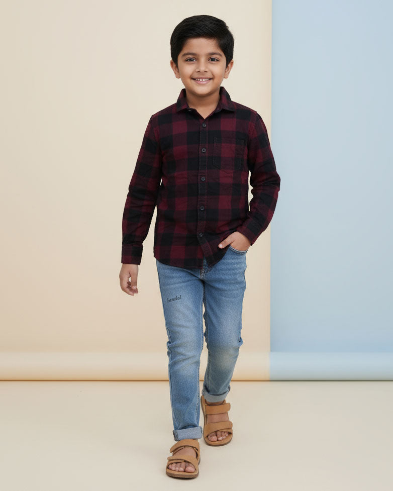 Boys Festive Stylish Checked Patterned Shirt - Multi