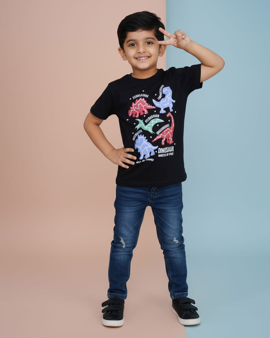 Boys Festive Stylish Printed T- Shirt - Black