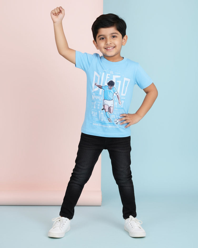 Boys Festive Stylish Printed T- Shirt - Blue - front