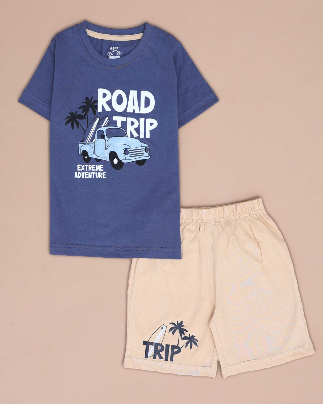 Boys' Printed Casual T-shirt and Shorts Set - Blue & Sandal