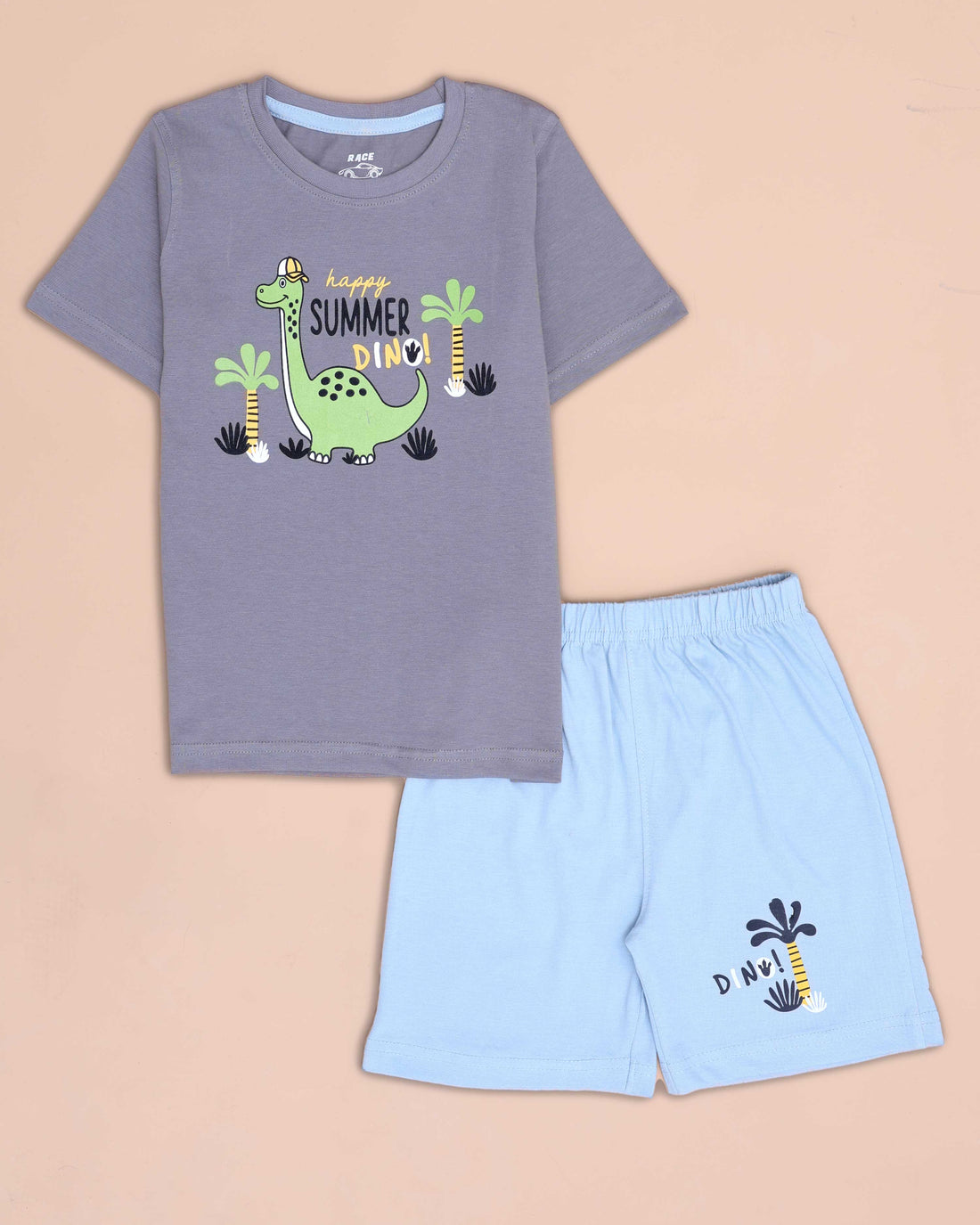 Boys' Printed Casual T-shirt and Shorts Set - Grey & Blue