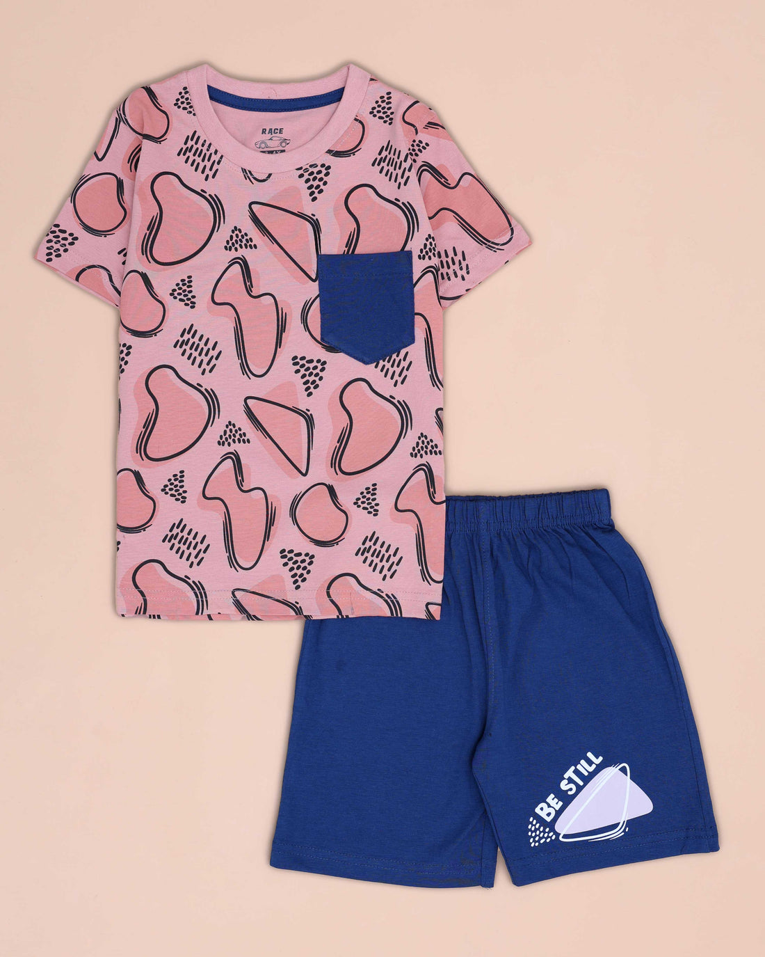 Boys' Printed Casual T-shirt and Shorts Set - Pink & Blue