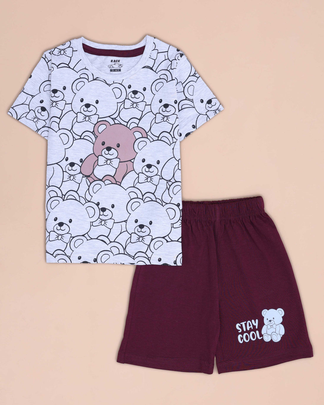 Boys' Printed Casual T-shirt and Shorts Set - White & Purple