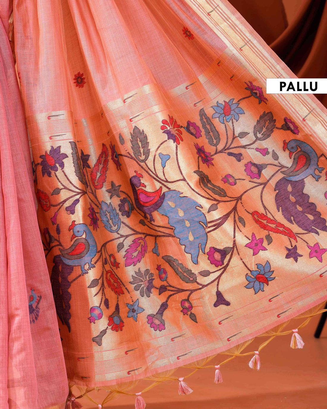 Exquisite Woven Paithani Saree with Traditional Peacock Motifs and Zari Border & Pallu - Pink