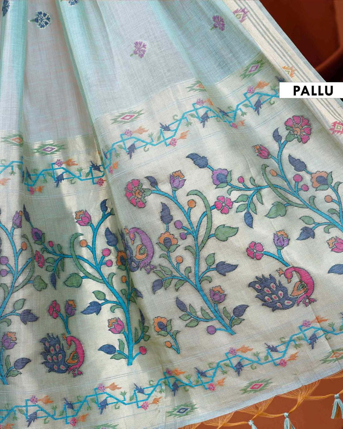 Handwoven Paithani Saree with Intricate Zari Work and Floral Motifs  - Blue