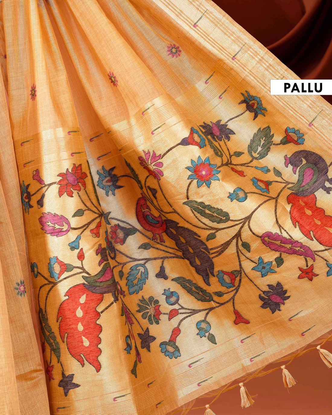 Elegant Paithani Saree with Intricate Handwoven Motifs and Traditional Floral Pallu - Sandal