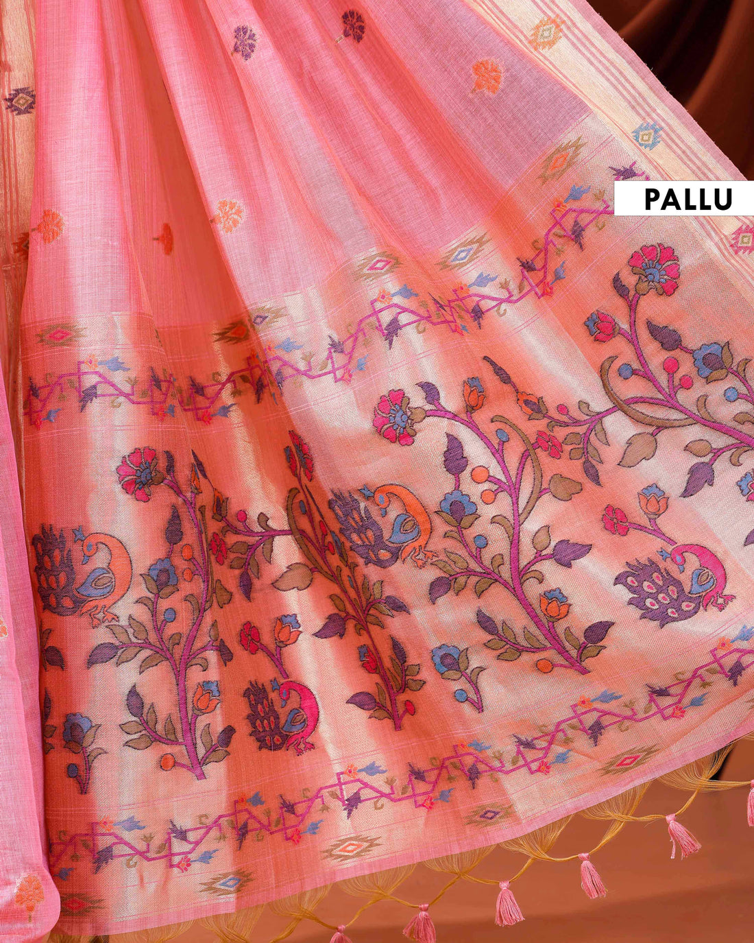 Traditional Paithani Saree with Handwoven Butta Design and Rich Floral Pallu - Pink