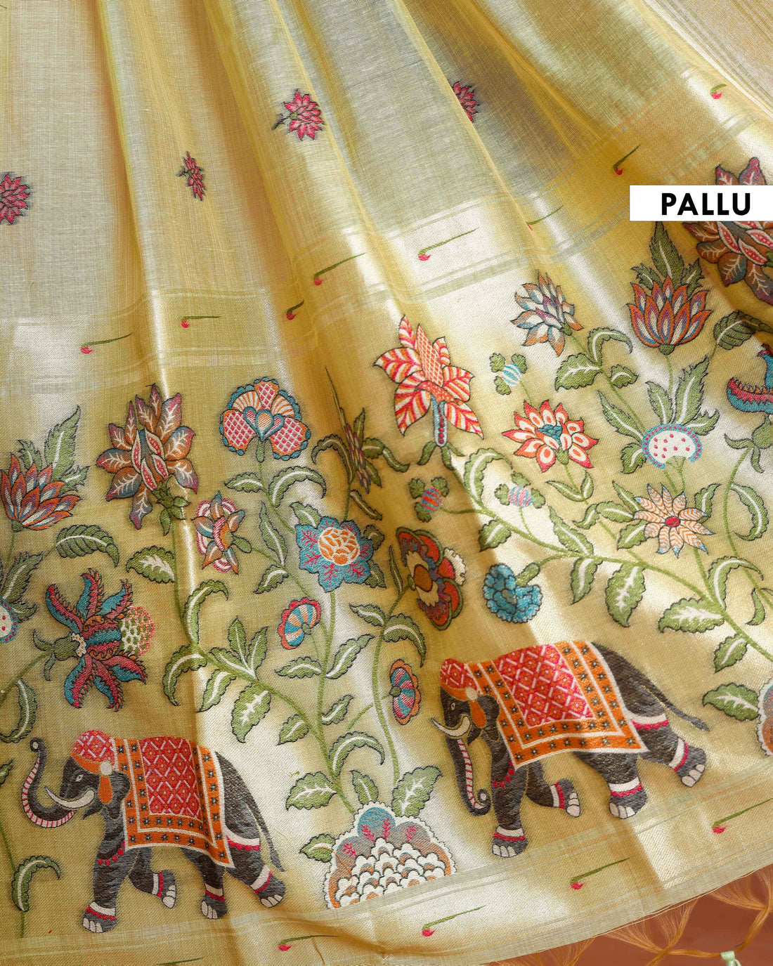 Traditional Paithani Saree with Handwoven Buttas and Majestic Elephant Motif Pallu - Green