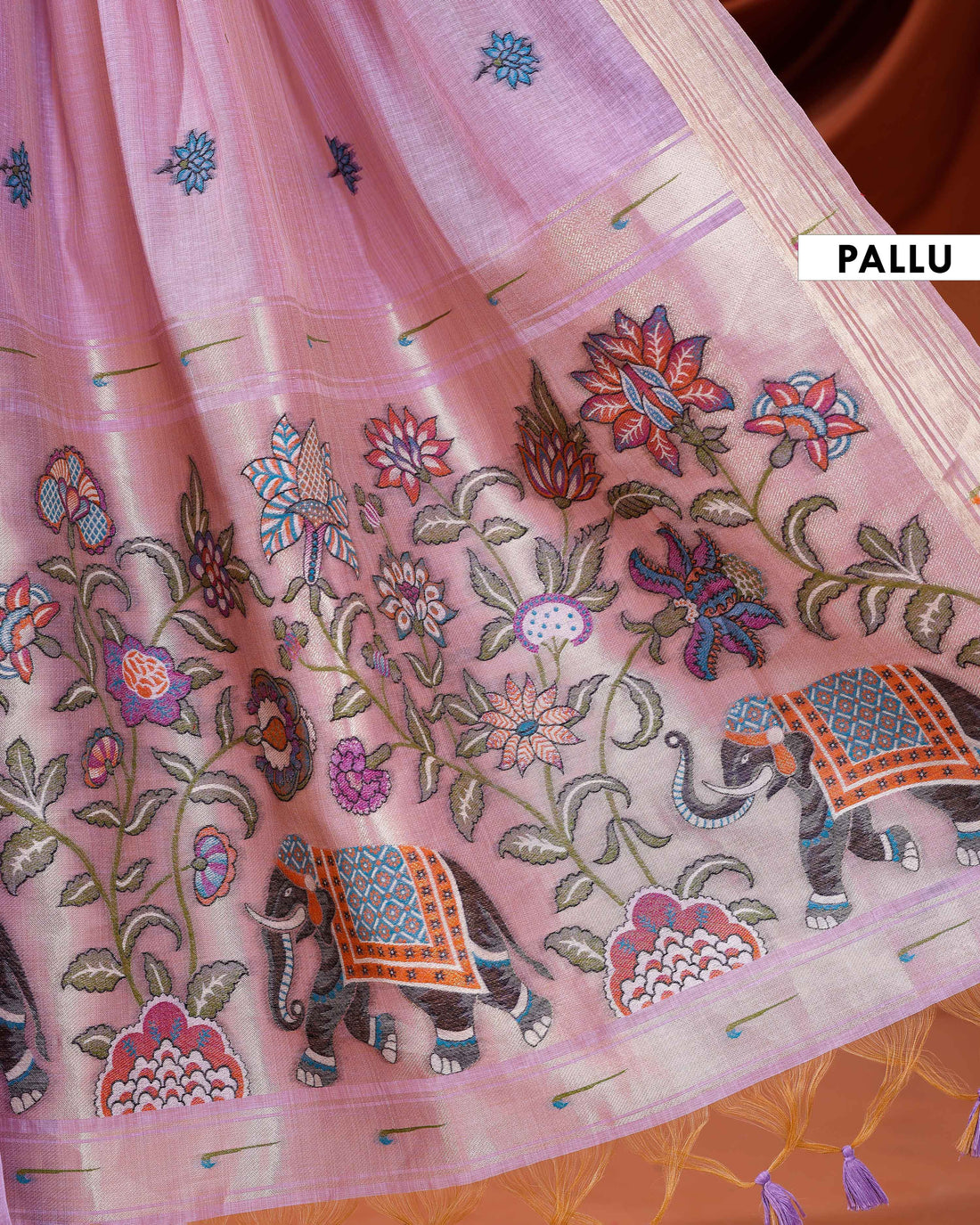 Traditional Paithani Saree with Handwoven Buttas and Majestic Elephant Motif Pallu - Lavender