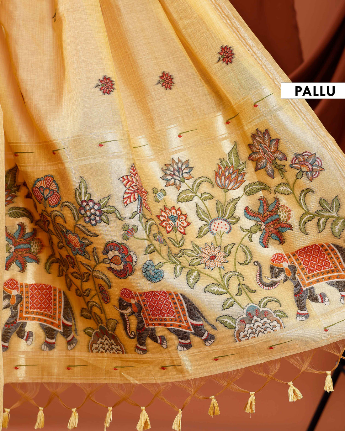 Traditional Paithani Saree with Handwoven Buttas and Majestic Elephant Motif Pallu - Yellow