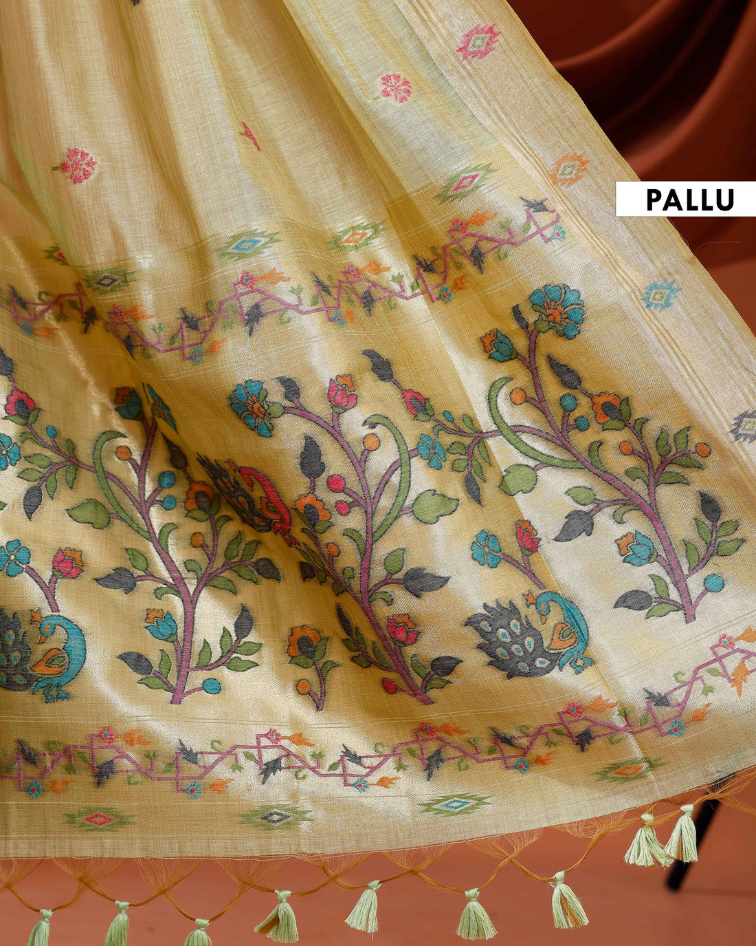 Traditional Paithani Saree with Handwoven Buttas and Intricate Floral Pallu - Green