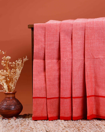 Handwoven Khadi Cotton Saree with Subtle Border Detail - Red