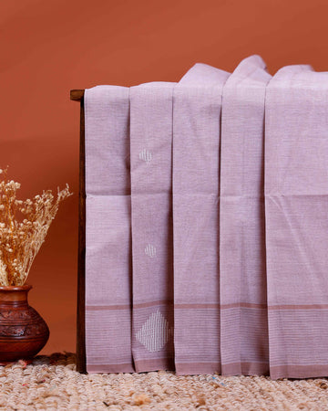 Handwoven Khadi Cotton Saree with Subtle Border Detail - Light Brown
