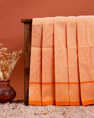 Handwoven Khadi Cotton Saree with Subtle Border Detail - Orange