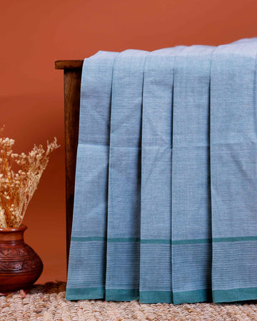 Handwoven Khadi Cotton Saree with Subtle Border Detail - Light Blue