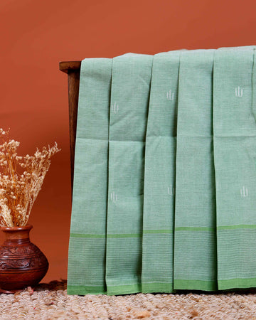 Handwoven Khadi Cotton Saree with Subtle Border Detail - Green