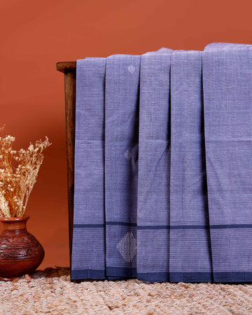 Handwoven Khadi Cotton Saree with Subtle Border Detail - Dark Blue