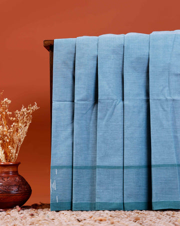 Handwoven Khadi Cotton Saree with Subtle Border Detail - Blue
