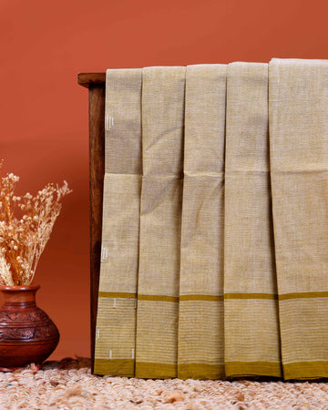 Handwoven Khadi Cotton Saree with Subtle Border Detail - Olive Green