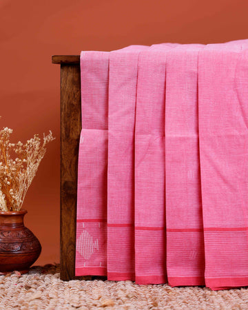 Handwoven Khadi Cotton Saree with Subtle Border Detail - Pink