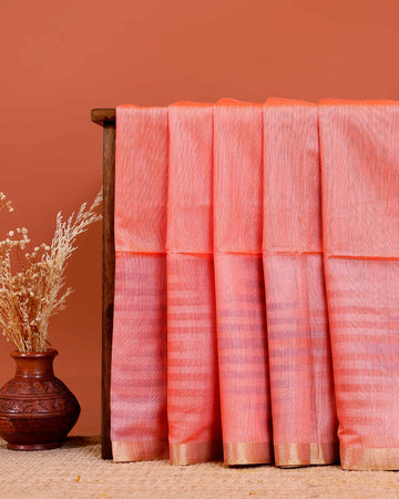 Elegant Semi Silk Saree with Zari Woven Border and Striped Pallu Design - Pink