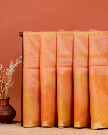 Elegant Handloom Semi Silk Saree with Zari Border and Striped Pallu - Orange