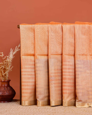 Elegant Semi Silk Saree with Zari Woven Border and Striped Pallu Design - Orange