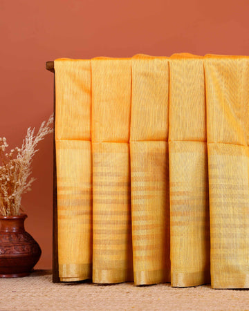 Elegant Semi Silk Saree with Zari Woven Border and Striped Pallu Design - Yellow