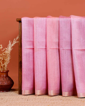 Elegant Weave Semi Silk Saree with Subtle Texture and Zari Accents - Pink