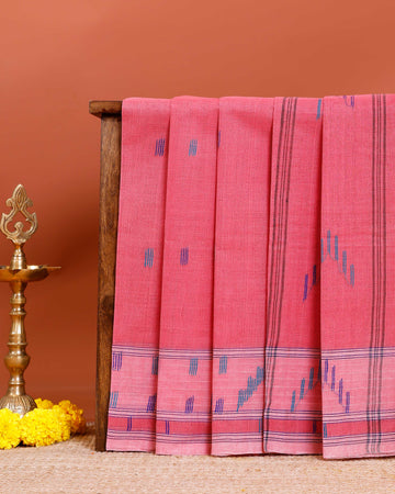 Handloom Bengal Cotton Saree with Traditional Jamdani Motifs and Border Detailing - Red