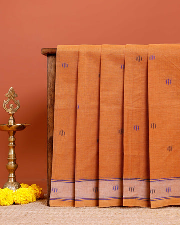 Handloom Bengal Cotton Saree with Traditional Jamdani Motifs and Border Detailing - Orange