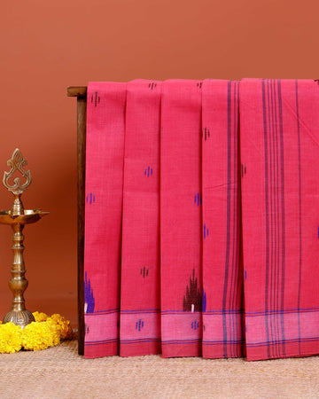 Handloom Bengal Cotton Saree with Traditional Jamdani Motifs and Border Detailing - Red