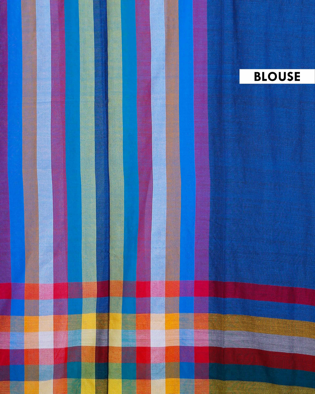 Handloom Mul Mul Cotton Saree with Vertical Stripe Pattern and Decorative Tassels - Blue