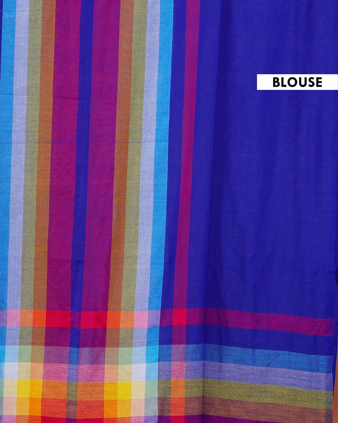 Handloom Mul Mul Cotton Saree with Vertical Stripe Pattern and Decorative Tassels - Blue