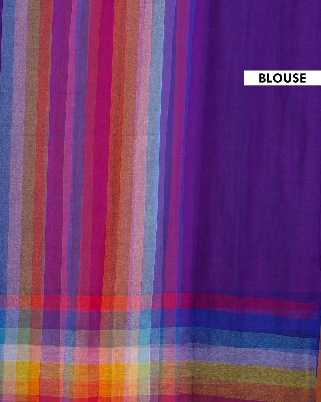 Handloom Mul Mul Cotton Saree with Vertical Stripe Pattern and Decorative Tassels - Multi