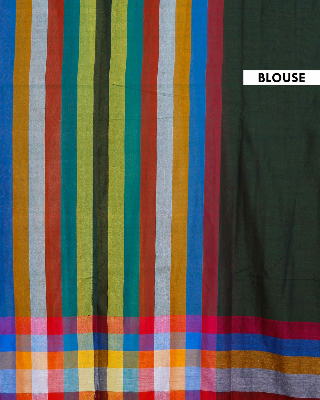 Handloom Mul Mul Cotton Saree with Vertical Stripe Pattern and Decorative Tassels - Green