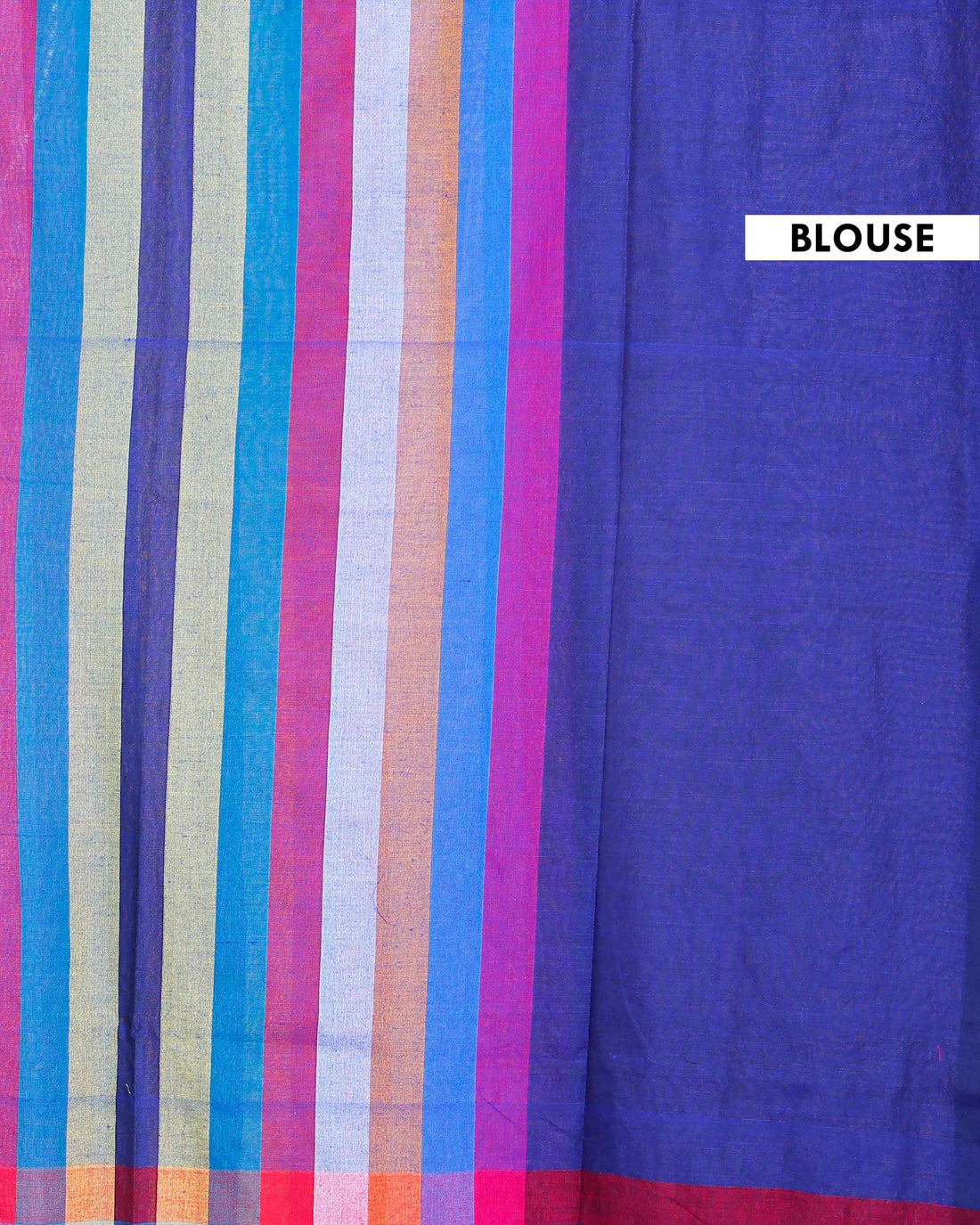 Handloom Mul Mul Cotton Saree with Vertical Stripe Pattern and Decorative Tassels - Blue