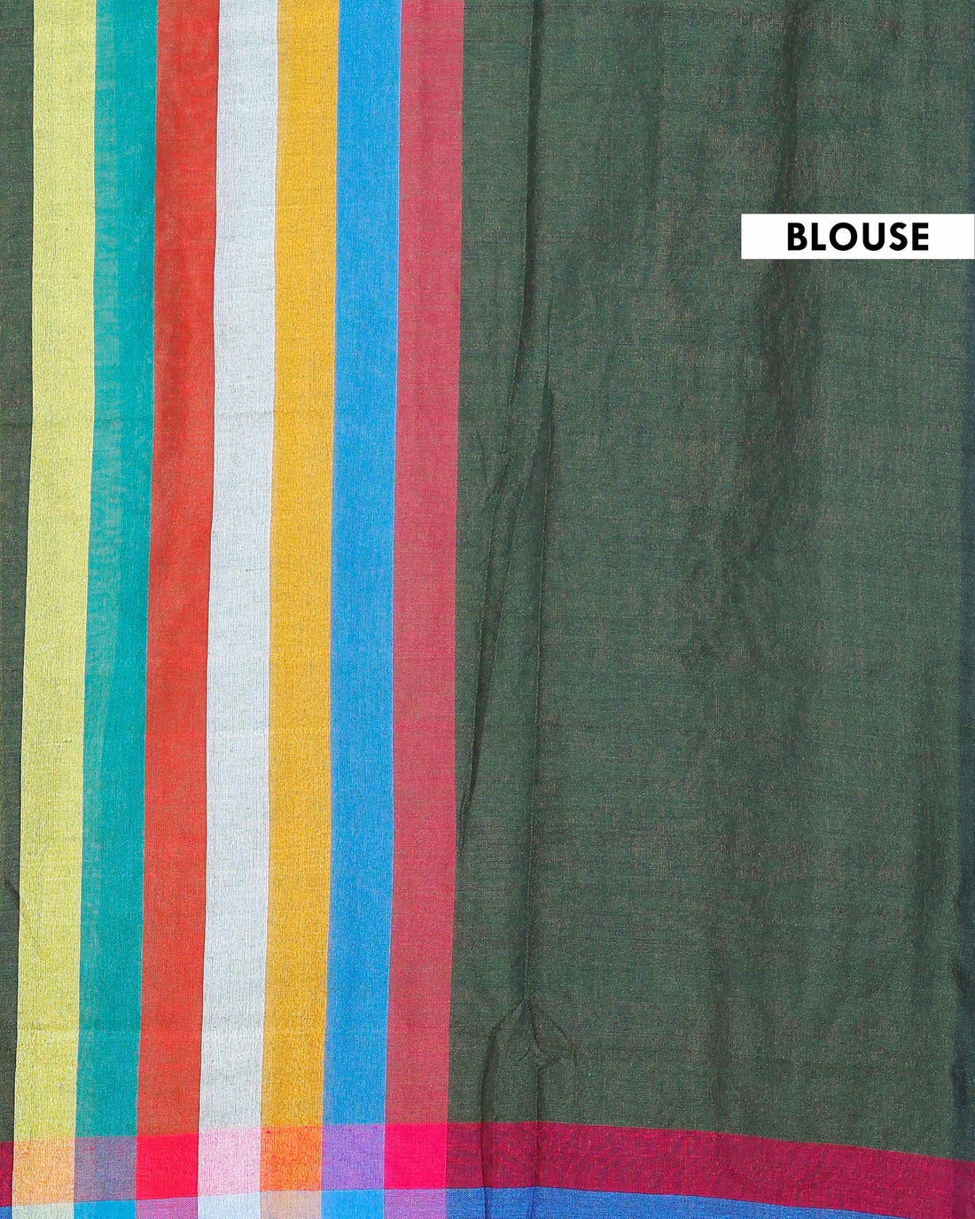 Handloom Mul Mul Cotton Saree with Vertical Stripe Pattern and Decorative Tassels - Green