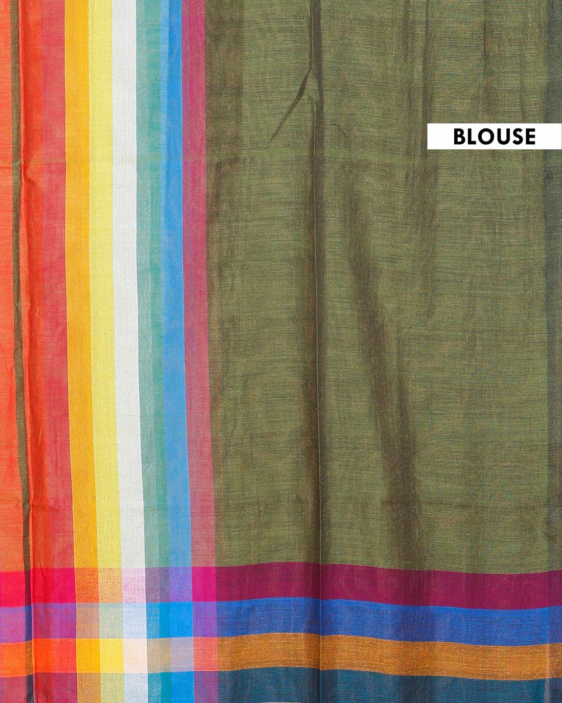 Handloom Mul Mul Cotton Saree with Vertical Stripe Pattern and Decorative Tassels - Green